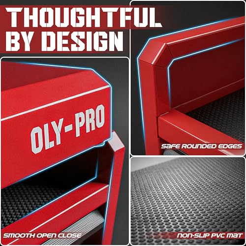 OLY-PRO Mini Toolbox with 2 Drawers and Top Storage, Durable Steel Construction with Ball-Bearing Slides, Multi-Purpose Portable Tool Boxes Case Organizer for Garage, Red