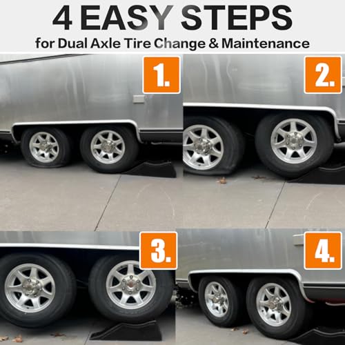 Tlaleikejia 2 Pack 20000lbs Tandem Wheel Ramp, Concave Portable Ramp, Heavy Duty Tire Changing aid on Tandem Dual Axle Trailer, 5.5in Tire Lift Trailer Wheel Jack RV Flat Tire Ramp (2)