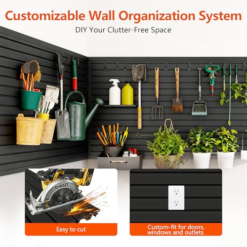 Slat Wall Paneling 4ft x 8ft, Slatwall Panel PVC Garage Storage System Heavy Duty Wall Mounted Tool Organizer, Slate Board Wall Rack for Tools, Power Equipment & Organization,Black