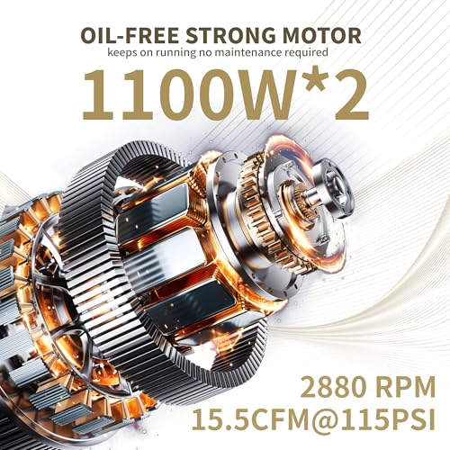 MZB 13.2 Gallon Ultra Quiet Air Compressor 115PSI Steel Tanks 70dB Noise Level Oil Free Air Compressor