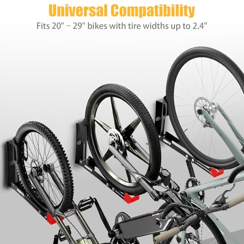 Favoto Swivel Bike Wall Mount 2-Pack, No Heavy Lifting Vertical Bike Rack for Garage & Indoor Storage, Fits up to 29" Wheels 2.4" Tires, Each Holds 77 lbs