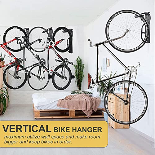 Laxama Bike Rack for Garage Wall Mount 4 Pack Vertical Bike Hooks Bicycle Hanging Hooks for Indoor Storage with Non-reversible Hooks