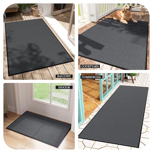 EZ2LIVE Front Door Mat, 3' x 5' Heavy Duty Door Mat Outside Entrance, Non-Slip Welcome Mat, Absorbent & Dirt Resistant, Low Profile Large Door Mats, Commercial Rugs for Entryway Indoor Outdoor, Grey