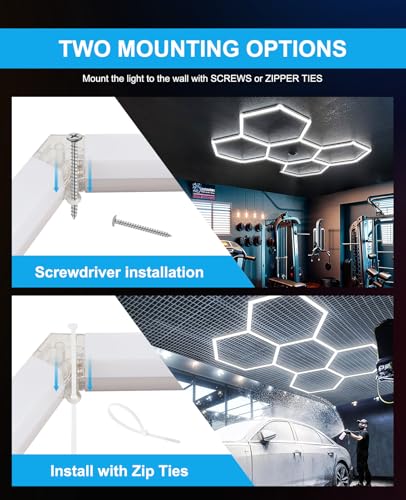 Hexagon Garage Lights: Hexagon led Gym Lights 26520LM DIY Car Detailing Ceiling LED Shop Light for Basement Warehouse Workshop Barbershop Car Care Wash Room Auto Beauty Exhibition Hall 5 Grids 6500K