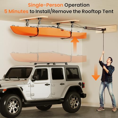 Pacikwest Kayak Hoist for Garage Ceiling, 180 lb Kayak Pulley System for Garage, Heavy Duty Kayak Storage Hoist for 8-16Ft Ceiling,Canoes Lift Storage System