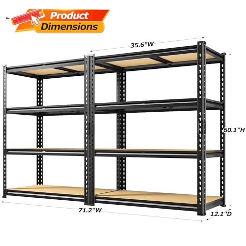 DurayLoly 3000 LBS Heavy Duty Shelving, 4-Tier Metal & Wood Garage Shelving Unit, Adjustable Metal Storage Shelves, 2-Pack Utility Rack Shelf for Basement, Pantry, Kitchen 35.6" W x 60.1" H x 12.1" D