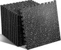 SUPERJARE 0.56'' Thick 12 Pcs 48 Sq Ft Rubber Top Exercise Equipment Mats, High Density EVA Foam Mats with Rubber Top, Interlocking Gym Flooring for Home Gym, Protective Workout Mat, Black/Grey