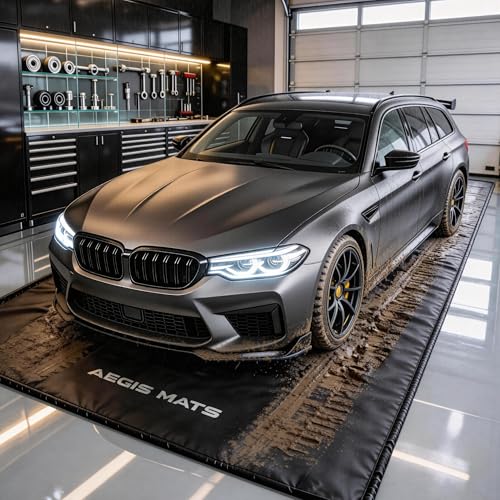 Aegis Mats 7'9" x 16' Garage Floor Mat for Under Car, Heavy Duty 610g PVC Waterproof Containment Mat with Raised Edges, Parking Pad Traps Rain, Mud, Snow & Oil for SUVs and Trucks