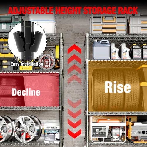 4-Tiers Storage Shelves 73" H Heavy Duty Metal Shelving with Wheels, 2640LBS Load Wire Shelving Rack Garage Shelves for Pantry Kitchen Industrial Warehouse Office, 59" W x 23.9" D