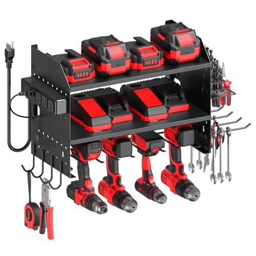 CCCEI Modular Power Tools Organizer Charging Station, Drills and Battery Storage Wall Mount, Garage Shop Organization, Anniversary, Birthday, Gifts for Men, Father, Black, 1 Pack.