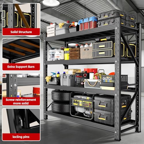 Lionhon Heavy Duty Garage Shelving, 70" W x 23" D x 69" H, 5000 LBS Capacity, 4-Tier Adjustable Metal Storage Shelves, Reinforced Steel Storage Rack for Warehouse, Basement, Workshop