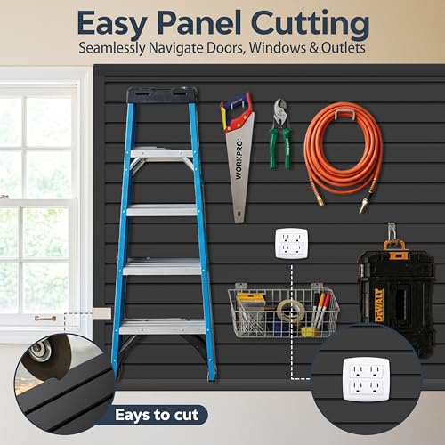 FOFARY Slat Wall Paneling 4 x 8ft, PVC Slatwall Garage Wall Organizer, Black Slatwall Panels Garage Tool Organizer Wall Mount Storage Systems