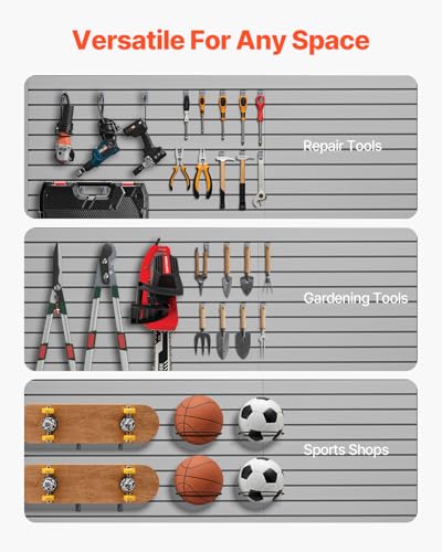 VEVOR Slat Wall Paneling, 8 x 4 ft, PVC Garage Slatwall without Accessories, Grey Slat Wall Easy-to-Install Adjustable Slatwall Panel with Coupling Structure & DIY Cutting, Fits for Storage & Display