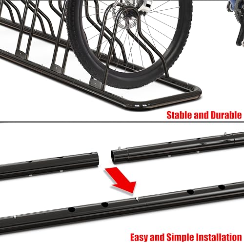 Simple Houseware 5-Bike Floor Storage Rack - Adjustable Bicycle Parking Stand & Garage Organizer for Road and Kids Bikes, Black