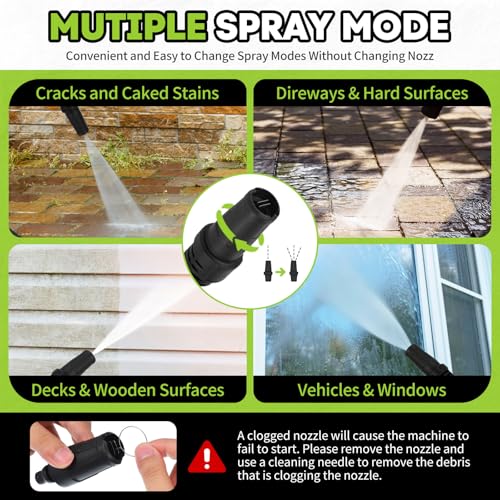 WorkBless Electric Pressure Washer, w/23ft Hose & 18ft Cord, Angle-Adjustable Nozzle, Foam Cannon, Power Washer for Car, Driveway, Patio, Fence, House Cleaning