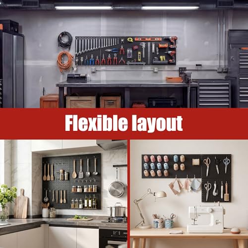 7S garage 4 Pack Metal Pegboard Panels with 50 Hooks, Black Pegboard Wall Organizer, Pegboard Accessories, Heavy Duty Garage Tool Storage System for Workbench, Workshop, Office, Craft Room