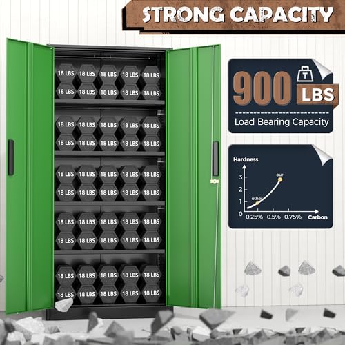 INTERGREAT Metal Lockable Storage Cabinet, 72” Storage Cabinet with 2 Doors and 4 Adjustable Shelves for Office, Home, Garage, Pantry (Assembly Required, Black Green)