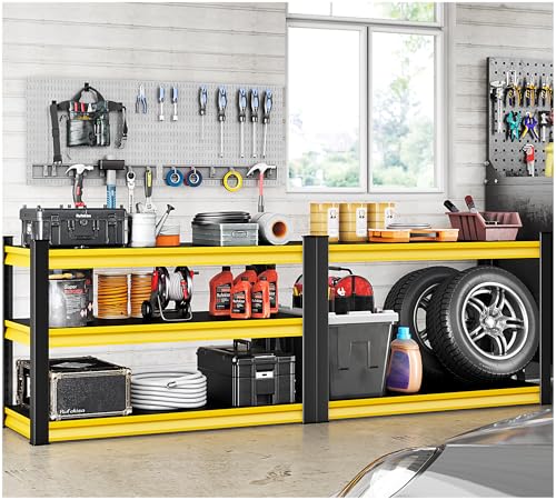 Rufokisa 48" W Garage Shelving Heavy Duty, 1650LBS Loads Adjustable Garage Storage Shelves,3-Tier Metal Storage Racks and Shelving Units, Utility Rack Shelves,48" W x 18" D x 39" H,Yellow