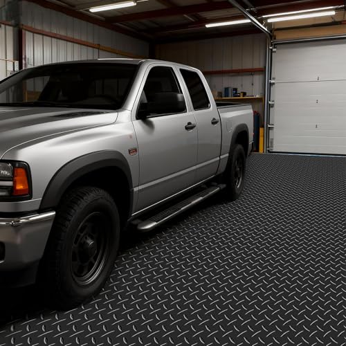VEVOR Garage Floor Roll, 4 x 25 ft Garage Flooring Mat, 3 mm Thickened Rubber Diamond Plate Floor Protector Mat, Non-Slip, Wear-Resist, Waterproof, Easy to Clean for Warehouse, Gyms,Trailer, Black