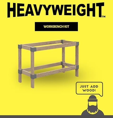Heavyweight DIY Workbench Hardware Kit, 24 in W x 48 in D, 500 lb Capacity, Easy 90 Cuts, Lumber Not Included, Gray Plastic Brackets