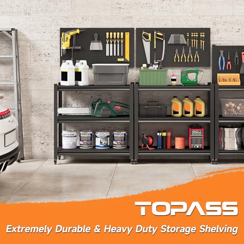 TOPASS Workbench with Pegboard, Adjustable Heavy Duty Work Table with Wheels, Heavy Duty Workstation, Metal Tool Work Bench for Garage Warehouse Workshop, 48" H x 18" D x 34" W, Black