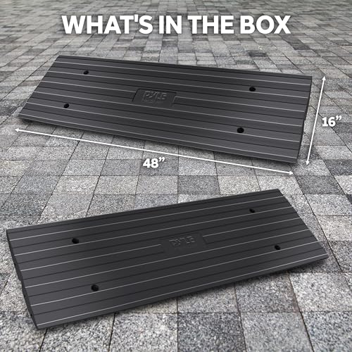 Car Vehicle Curbside Driveway Ramp - 4ft Heavy Duty Rubber Threshold Bridge Track Curb Ramp, for Loading Dock, Garage, Sidewalk, Truck, Scooter, Bike, Motorcycle, Wheelchair Mobility - Pyle PCRBDR21