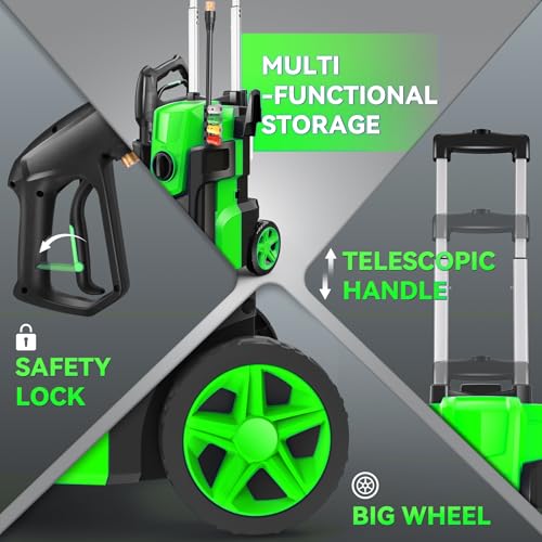 Electric Pressure Washer, 5000 PSI 4.0 GPM Heavy Duty Power Washer, with 4 Nozzles,Foam Cannon,33FT Hose Reel and 500ml Soap Bottle for Home/Cars(Light Green)