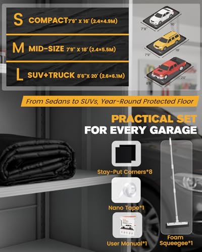 SMOQIO Garage Floor Mat, Containment Mats for Under Car with Raised Edge Waterproof, Non-Slip Heavy-Duty 1000D PVC for Floor Against Snow, Rain & Mud