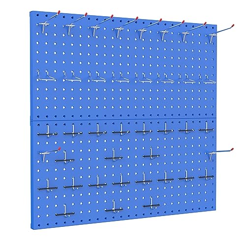 TORACK Metal Pegboard Wall Organizer 24" x 24" or 12" x 48", 70 PCS Tools Storage Pegboard for Garage Tool Organizer Pegboard with Peg Board Hooks for Workbench(Blue)