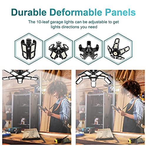 Nexillumi 2-Pack Led Garage Light 180W, 36000LM Garage Lights Ceiling LED with E26/E27 Medium Base, 6000K Deformable LED Shop Lights with 10+1 Adjustable Panels for Garage, Workshop, Attic, Basemen