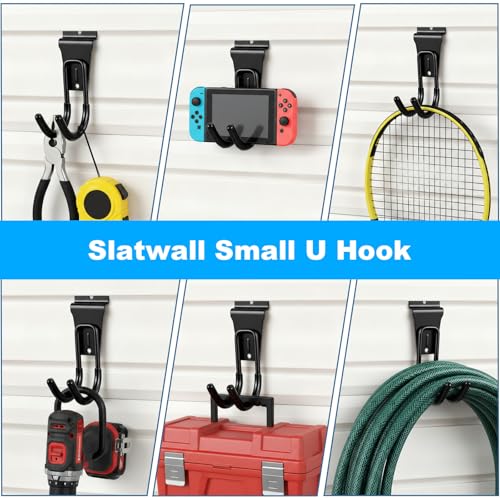 PercyEffie 10pcs Slatwall Hooks Gladiator Hooks J Garage Hook Slatwall Accessories Small Durable Metal Wall Hangers for Garden Hose Efficient Storage,Efficient Storage Heavy Duty Tool and Garage Hook