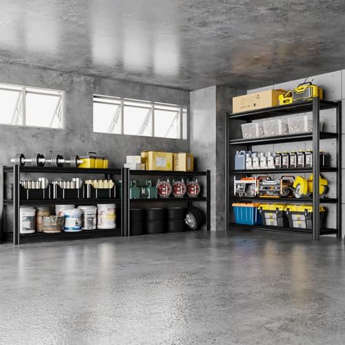 LI JIU HOME 5 Tier Metal Shelving Unit, Adjustable Storage Shelves, 84" H x 55" W x 24" D Heavy Duty Garage Shelves for Warehouse, Basement, Kitchen, Pantry, Living Room, Black (5T 84 * 55 * 24)