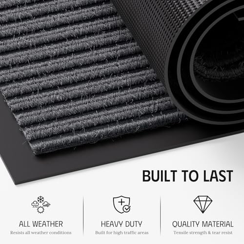 EZ2LIVE Front Door Mat, 3' x 5' Heavy Duty Door Mat Outside Entrance, Non-Slip Welcome Mat, Absorbent & Dirt Resistant, Low Profile Large Door Mats, Commercial Rugs for Entryway Indoor Outdoor, Grey