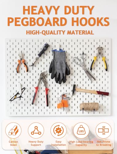 FEAOXYO 60 PCS 2 Inch Pegboard Hooks, Heavy Duty Peg Board Organizer Accessories, Tool Hangers Fit 1/4" Pegboard, Perfect for Garage Storage, Workshop, Craft Room and Wall Hanging Tool