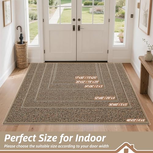 BEQHAUSE Dirt Trapper Door Mat 20" x 32", Non-Slip Washable Doormats Entrance Mat, Dirt Resistant and Absorbent Welcome Mat, Low Profile Floor Mats for Front Back Door and Entryway, Beige