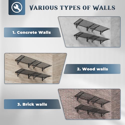 Jusgym 4-Pack 2x3ft Garage Shelving Wall Mounted, 2' x 3' Heavy Duty Garage Storage Shelves with Hooks, 1000LB Capacity