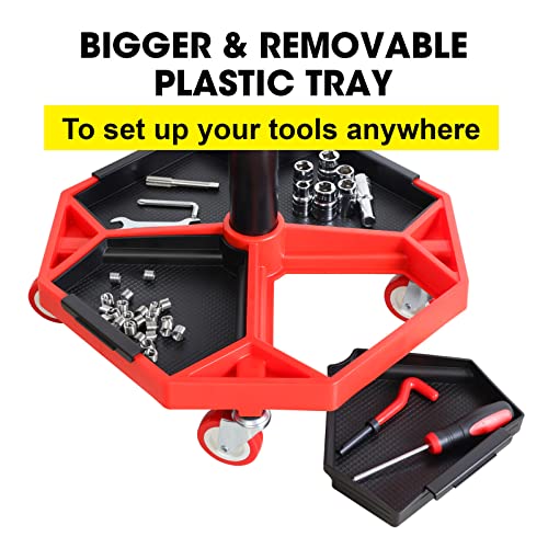 Big RED ATRXF8308R Torin Heavy Duty Pneumatic Garage Rolling Stool/Creeper Seat with Removable Plastic Tray, 300 lb Capacity, Black/Red