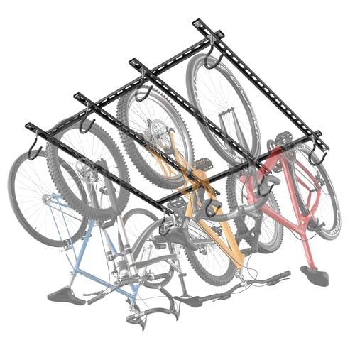 TORACK Ceiling Bike Rack for Garage, Ceiling-Mounted Bicycle Storage Hooks for 4 Bikes (Horizontal) or 8 Bikes (Vertical), Adjustable Overhead Bicycle Hooks for Mountain, Road, and Kids' Bike