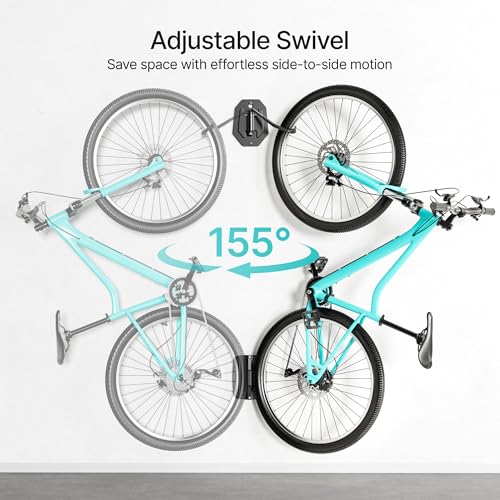 PEGZONE Swivel Bike Wall Mount, Heavy Duty Vertical Bike Rack with Fixed Hooks for Garage Storage, Wall Mounted Bicycle Hangers Holds up to 77 lbs for Indoor, 2 Pack