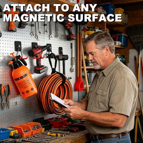 ULIBERMAGNET Heavy Duty Magnetic Hooks,4 Pack Strong Extra Large Magnet Hook for Power Drill,Garden Tools,Hose,Pegboard,Garage,Workshop,Magnetic Storage Utility Hooks for Indoor Outdoor Hanging