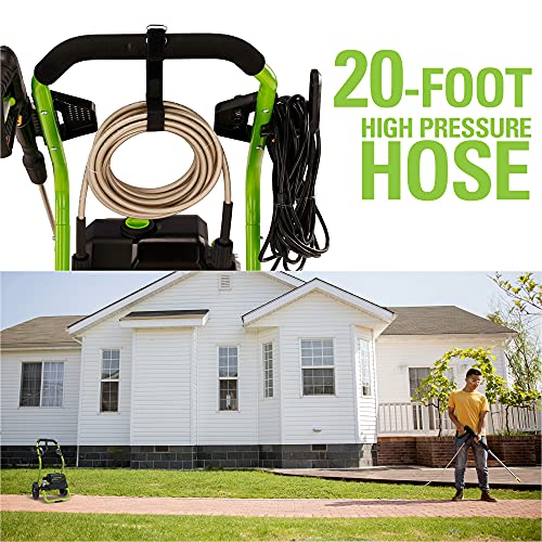 Greenworks 2000 PSI (1.1 GPM Max) Electric Power Washer (25°, 40°, Soap Nozzle) For Use On Decks, Fences, Concrete Patios, Sidewalks & More. Medium-Duty