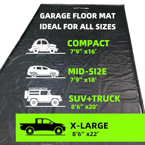 CYLAND Garage Floor Mat 7.9'x16' Heavy-Duty Waterproof, Non-Slip PVC Parking Mat, All-Weather Car Containment Mat for Oil, Snow & Dirt Floor Protection Includes Squeegee for Easy Cleanup