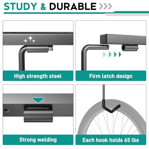 EVERHANGER Ceiling Mounted Bike Racks for Garage, Indoor Bike Storage Hanger with Adjustable Cycling Hooks for 2 to 4 Bikes, Holds up to 260lbs