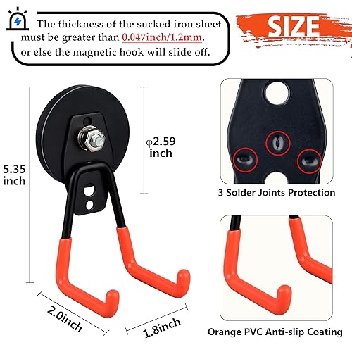 ULIBERMAGNET Heavy Duty Magnetic Garage Hook,10 Pack Strong Large Magnet Hooks for Power Drill,Garden Tools,Hose,Pegboard,Garage, Workshop,Magnetic Storage Hooks for Indoor Outdoor Hanging(Orange)