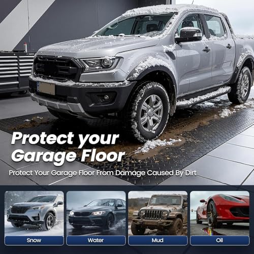 KROAK Containment Mat, Garage Floor Mat 7.5x17ft, Stops Winter Salt Damage & Mess, 2mm Thickest PVC, Heavy Duty Waterproof Shield for Concrete, Easy Clean Cover for SUV, Truck, Car - Black