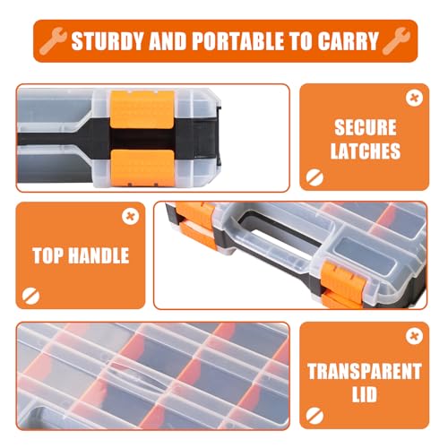 BIG RED AG322R Torin Double Sided Tool and Hardware Storage Box: Portable Small Parts Organizer with Removable Plastic Dividers for Tools, Small Items and Jewelry, Black/Orange