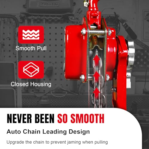 Big RED Manual Lever Chain Hoist,1-1/2 Ton 3000 lbs Capacity Come Along,G80 Grade Steel with Double-Pawl Brake,2 Heavy Duty 360° Rotation Hooks for Garage Factory Warehouse Ports Automotive Machinery