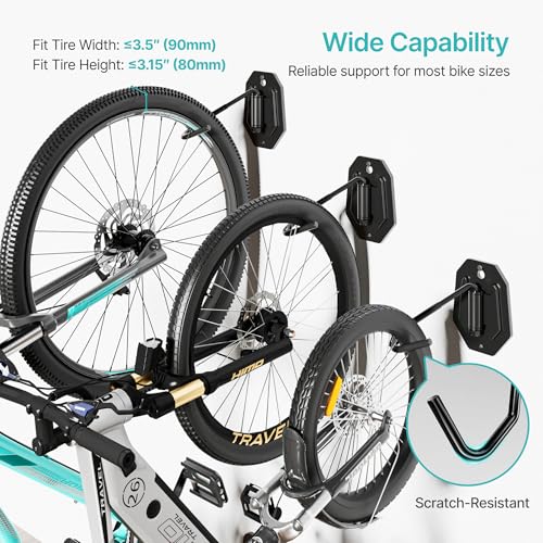 PEGZONE Swivel Bike Wall Mount, Heavy Duty Vertical Bike Rack with Fixed Hooks for Garage Storage, Wall Mounted Bicycle Hangers Holds up to 77 lbs for Indoor, 2 Pack