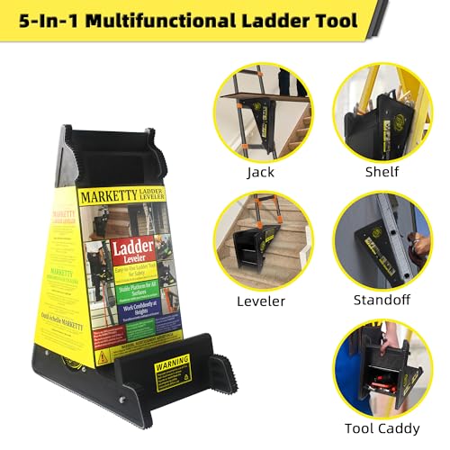 Ladder Leveler, Pitch Hopper, Ladder Stabilizer with Storage, Ladder Levelers for Stairs and Extension Ladders, Easy to Use, Conquer Uneven Ground (Regular Black)
