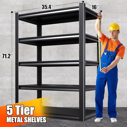 KORVENA 71.2''H /35.4''W Storage Shelves Adjustable Garage Shelving,Heavy Duty Shelving Unit,5T Tall Garage Shelves，Metal Standing Shelf Units,Utility Rack for Kitchen Warehouse Industrial Basement